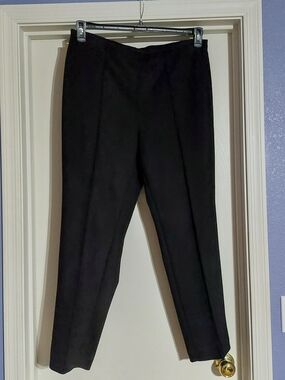 Black Straight-Leg Dress Pants Suede Feel